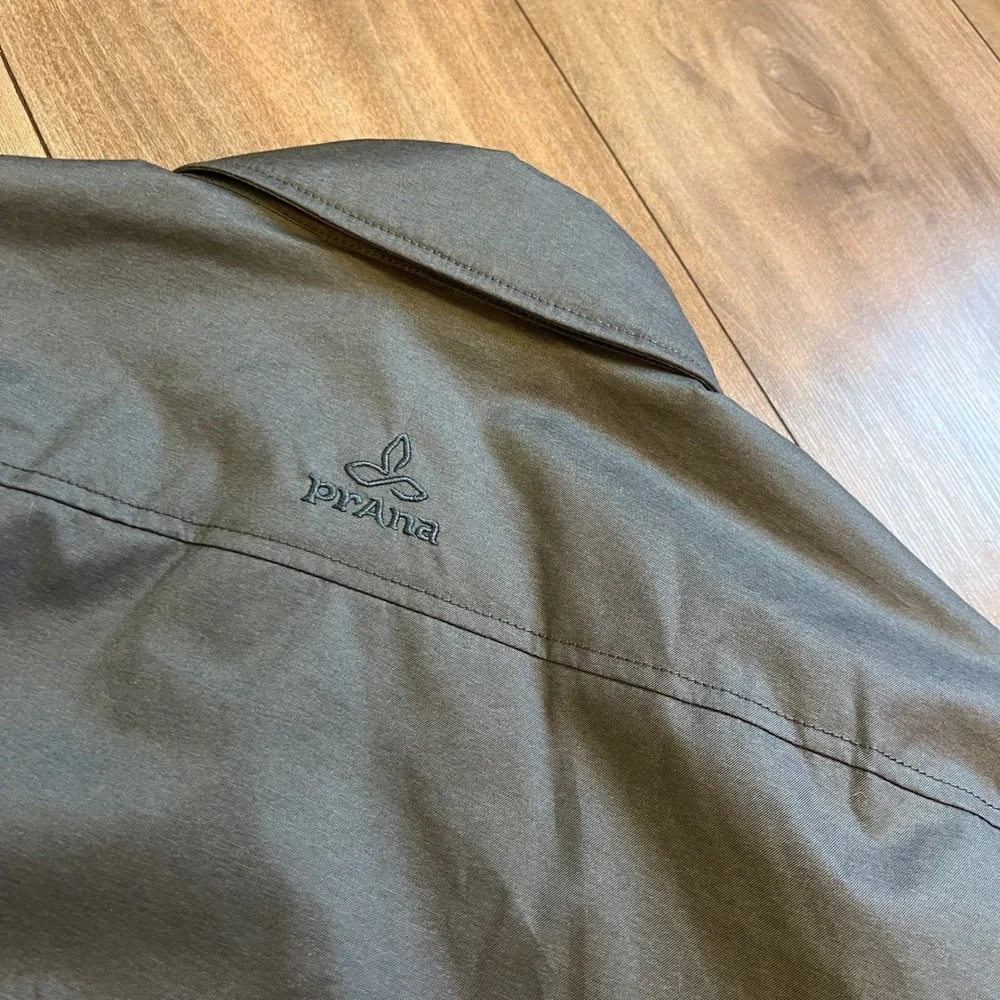 Prana Mens Full Zip Jacket Charcoal Blue Gray Striped Chest Pocket Size Medium - Picture 5 of 5